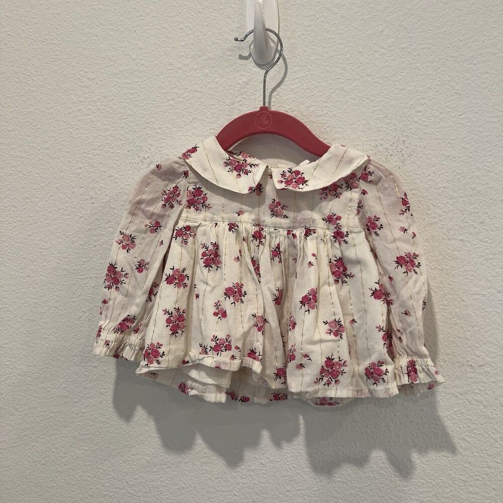 Gap Baby & Toddler Puff-Sleeve Floral Top 6-12 Months Metallic Detail Cute Pics